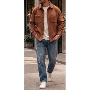 Goodfellow & Co Mens Quilted Shirt Jacket Rust Brown Diamond Stitch Shacket L
